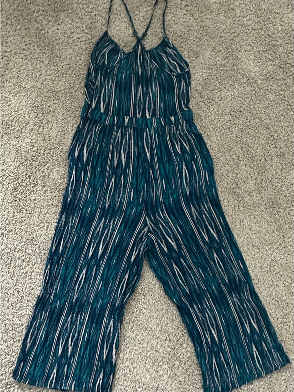 Xhilaration Teal Striped Cropped Wide-Leg Jumpsuit - Picture 6 of 6